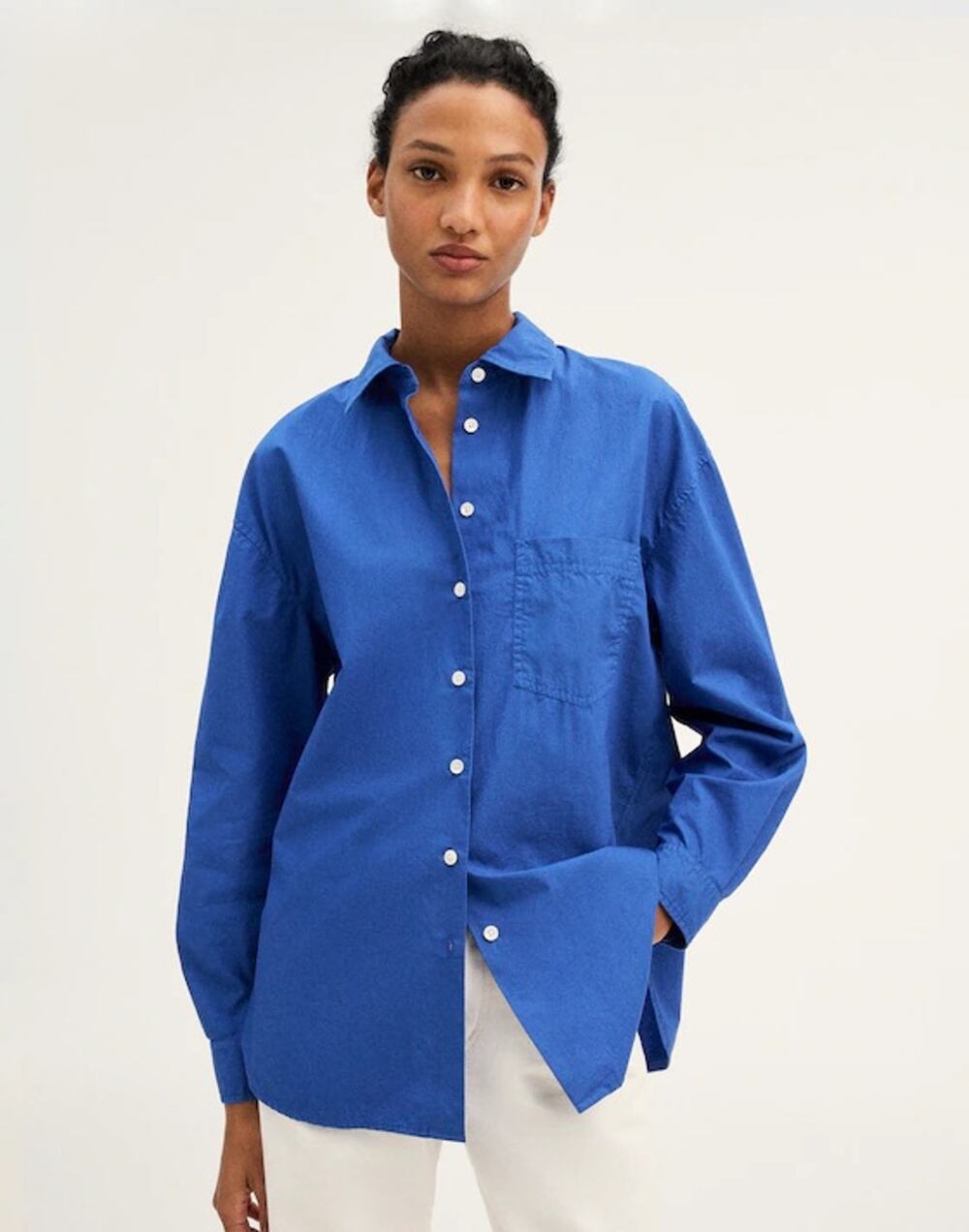 Madewell The Easy Shirt in Poplin Button Up Blue Cotton Relaxed Large NWT